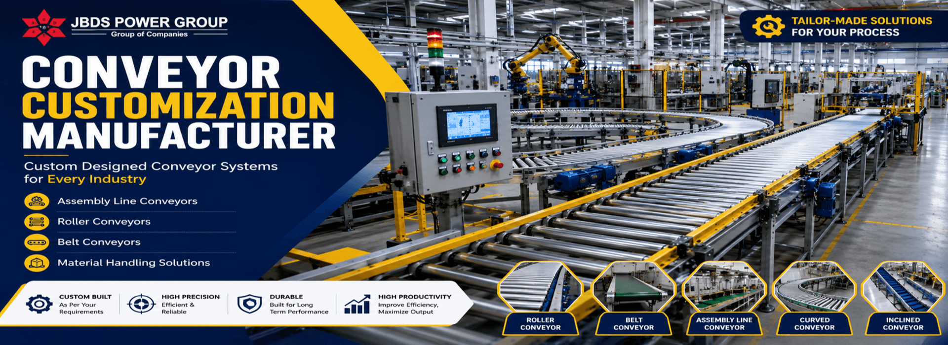 Industrial conveyor belt system in modern manufacturing facility