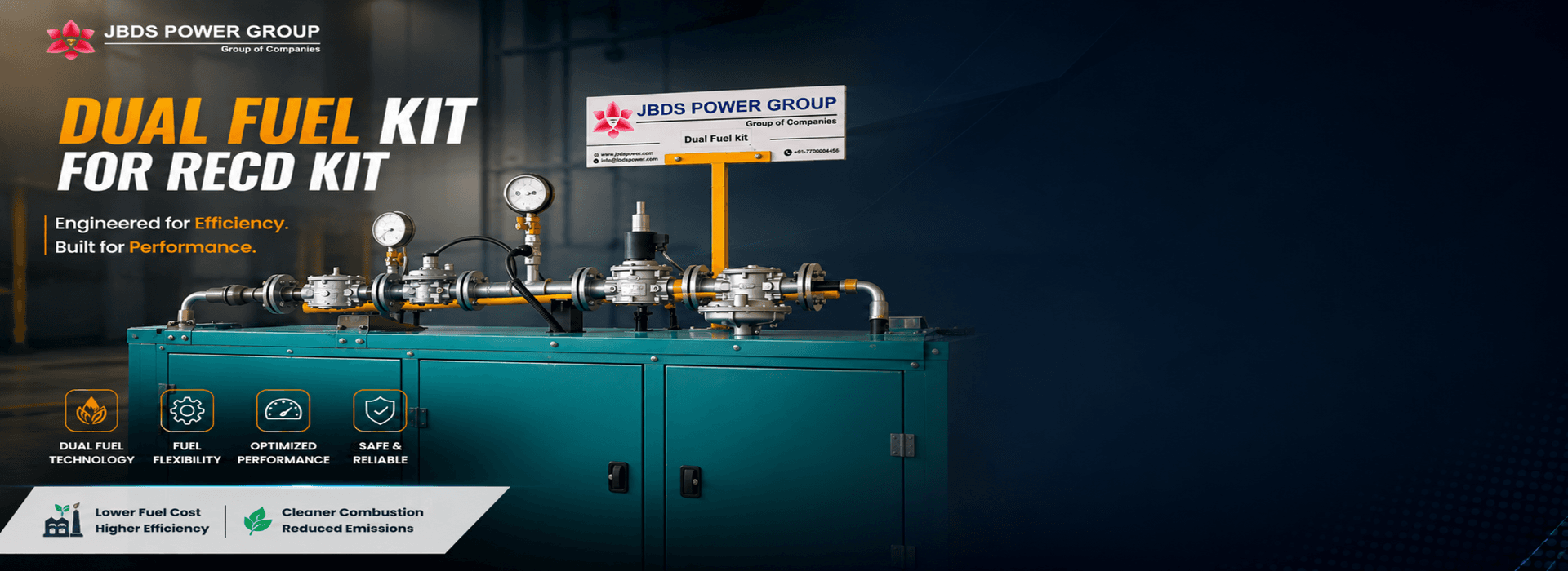 Dual fuel kit system installed for industrial generator performance enhancement